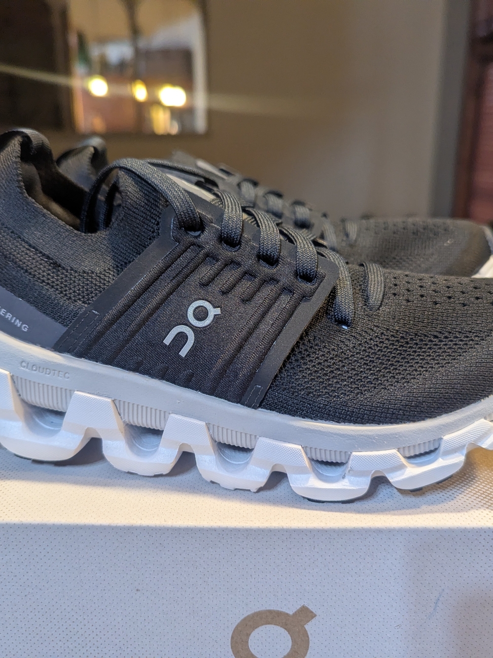 On Running Women's Cloudswift Black with White Sole Athletic Shoes
